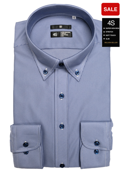 4S Non-iron Check Shirt (Blue)