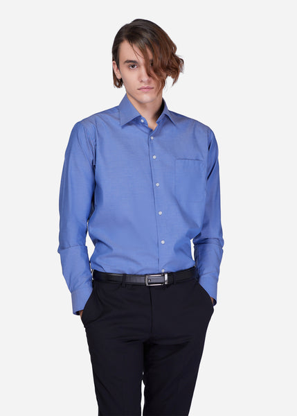 Wide Spread Plain Shirt (Blue)