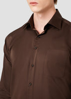 Wide Spread Plain Shirt (Brown)