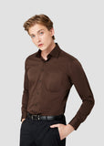 Wide Spread Plain Shirt (Brown)