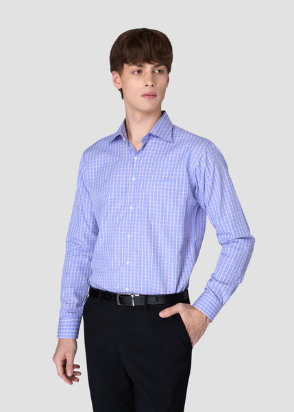 Wide Spread Check Shirt (Blue)