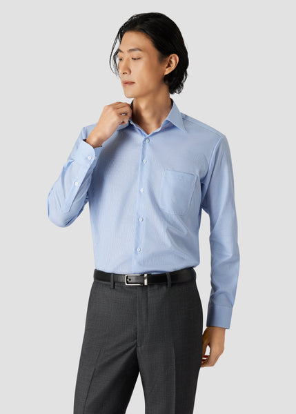 Wide Spread Check Shirt (Blue)