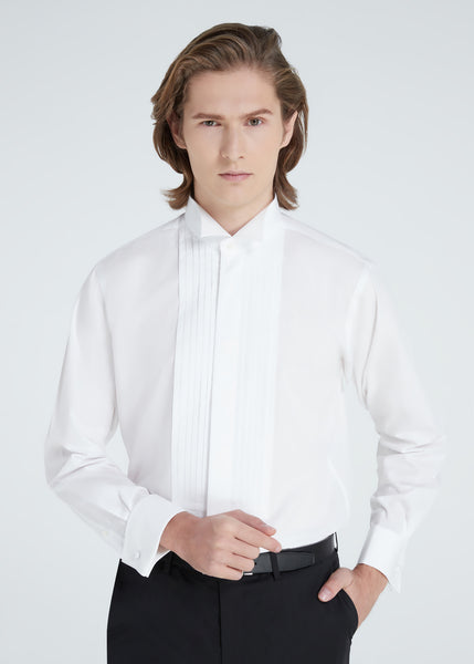 Wing Collar Pleated Shirt (White)